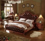 欧式全实木欧式床深色 美式真皮大床 婚床双人床高端新款