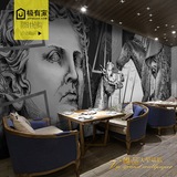 欧式艺术素描墙纸黑白手绘大型壁画酒店饭店餐厅客厅书吧展厅壁纸