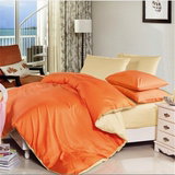 纯色简约四件套纯棉全棉床上用品浅黄金色橘桔色橙色被套床单亮色