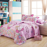 粉色卡通四件套纯棉全棉哈喽凯蒂特KT猫床单被套床上用品斜纹亮色