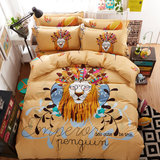 纯棉四件套复古埃及风部落床上用品狮子王床单黄色创意全棉欧美风