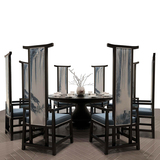 新中式家具 酒店包厢聚餐圆餐桌布艺高背椅 后现代实木餐桌椅组合
