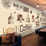 3D复古英文字母咖啡墙纸个性木纹壁画餐厅酒吧甜品奶茶休闲店壁纸
