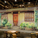 3D个性复古怀旧乡村砖墙植物墙纸中式饭店壁画面馆客厅田园风壁纸