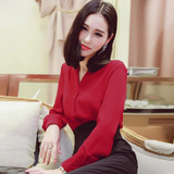2016春季新品韩版女装OL气质宽松套头V领长袖雪纺衫打底衫上衣潮