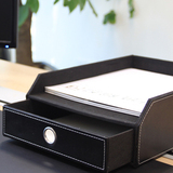 南亨 黑色抽屉式a4收纳盒多功能2层整理柜箱办公室桌面文件收纳架