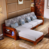 小户型木头沙发现代简约三人贵妃实木框架沙发转角纯实木沙发组合