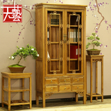 中式实木书柜自由组合 明清仿古玻璃书柜书架南榆木书橱六抽两门