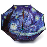 创意梵高星空油画双层伞布折叠自动伞 遮阳防晒长柄晴雨伞包邮