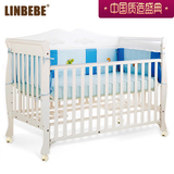 霖贝儿婴儿床白色实木欧式宝宝床大尺寸多功能bb床游戏床儿童床