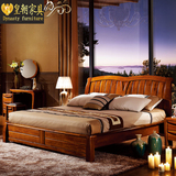 新中式床简约现代实木床1.8米双人床楠木硬靠床婚床高箱床储物床
