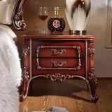 欧式床头柜 美式实木 新古典床头柜 法式深色雕花描金复古储物柜