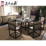 新中式餐桌圆桌水曲柳实木餐桌椅组合客厅样板房酒店会所家具定制