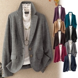 秋季日本代购大码女装高档纯色纯羊毛保暖正装两粒扣舒适西服外套