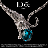 法国IDee项链配饰项链女满钻夸张水晶蓝宝石吊坠奢华欧美豹子饰品