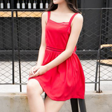 2016夏季新款韩版度假海边吊带红裙短裙宽松时尚休闲拼接连衣裙潮