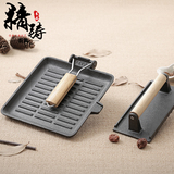 精铸传统老式手工牛排铸铁煎锅 无涂层不粘煎锅可折叠条纹平底锅