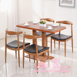 铸家现代简约仿实木金属牛角椅咖啡厅快餐椅分体餐桌组合铁艺椅子