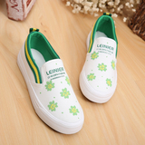 夏季白色小清新韩版低帮平跟休闲女学生手绘帆布鞋 一脚蹬懒人鞋