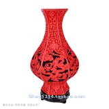 商务公司单位礼品 老北京特色工艺品 中国红花瓶北京雕漆瓶黑六角