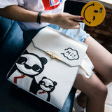 新款熊猫双肩包韩版潮防泼水Pu皮初高中学生书包女小清新可爱背包