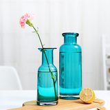 蓝色田园玻璃花瓶创意透明水晶插花摆件客厅干花装饰品大号水培器