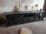 新中式古典家具榆木复古电视柜视听柜储物落地柜彩漆彩绘做旧实木