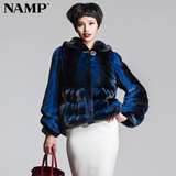 NAMP2015新款短款皮草外套长袖带帽裘皮大衣女士进口貂皮大衣整貂