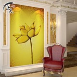 逸素大型壁画现代中式客厅玄关楼梯背景墙纸装饰画佛堂古典金莲