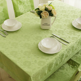 欧式田园贡缎玫瑰提花绿色布艺桌布高档奢华长方形纯色防水餐桌布