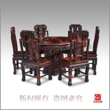 红连地正品红木餐桌 老挝大红酸枝黑料1.2米圆桌交趾黄檀老料餐台