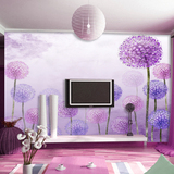 多丽彩大型壁画客厅墙纸紫色电视背景墙花朵3D壁纸蒲公英BH468