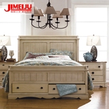 美式床实木床橡木床1.8米1.5m双人床高箱床储物床乡村家具中式床