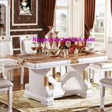 大理石欧式餐桌实木餐桌长方形桌高档白色亮光烤漆金镶玉家具216