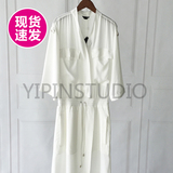 现货vcruan2016春款白色飘逸衬衫式侧开叉连衣裙 雪纺长裙BD61037