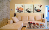 茶道挂画客厅沙发背景墙壁画茶厅现代花卉装饰画时尚无框画三联画