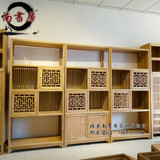 老榆木免漆家具仿明式书架柜现代新中式带储物柜门实木书柜可定制