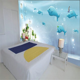 男童儿童房3D立体大型壁画墙纸壁纸 卧室背景墙卡通海底世界鱼