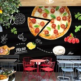 个性创意手绘壁纸pizza披萨店休闲吧餐厅奶茶店背景墙纸大型壁画