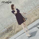 maje正品专柜代购 2016夏季新款女v领显瘦宽松裙子雪纺名媛连衣裙