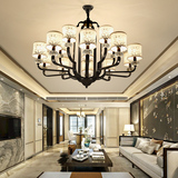 复式楼客厅大吊灯现代新中式灯具创意个性布艺餐厅灯复古铁艺吊灯
