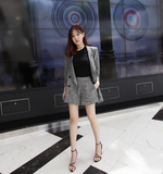 夏韩国新款韩版简约优雅显瘦修身灰色女西服套装