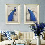 客厅装饰画美式乡村玄关卧室沙发背景墙壁画挂画有框三联画蓝孔雀