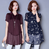 中年妇女装夏装韩版时尚雪纺衫年轻妈妈装夏季宽松假两件短袖衬衫