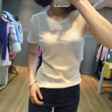 夏新款韩国定制螺纹竹节微透小性感短袖t恤女圆领百搭显瘦打底衫