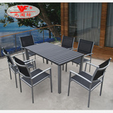 户外桌椅室外长桌长椅组合铝架塑木桌铁架网布椅阳台长桌长椅特价
