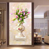 新款5D精准印花十字绣客厅竖版玄关花卉十字绣大幅郁金香花瓶欧式