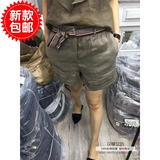 茗苒 6123 正品 2016夏季 松紧腰 腰带 亚麻 阔腿 休闲裤 短裤 女