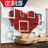 现代简约客厅电视背景墙壁纸3D立体方框爱心玫瑰浪漫卧室婚房壁画