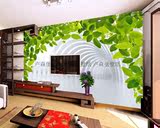 电视背景墙壁纸壁画客厅卧室现代简约素雅3d墙纸绿色树叶拱形走廊